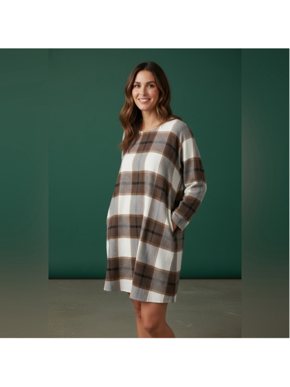Eternelle Giovanna Plaid Dress in Brown and Cream